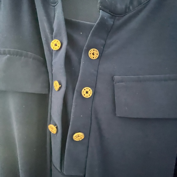 Blue navy dress , gold buttons, elastic waist band - Picture 2 of 6